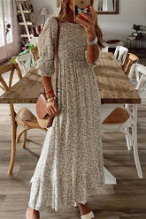 Vestido largo con cuello redondo y estampado floral